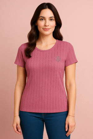Women's Solid Ribbed Round Neck T-Shirt (Multiple Colors Available)