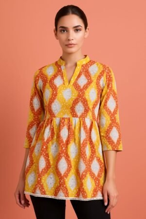 🌟 Stylish Ikat Printed Cotton Tunic – 3 Vibrant Colors 🌟