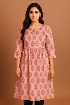 Women's Floral Printed A-Line Kurti in Pure Cotton – Multiple Color Options