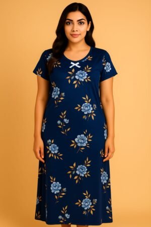 Elegant Floral Print Lycra Nighty – Soft & Stylish Comfort Wear