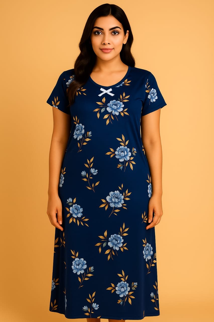 Elegant Floral Print Lycra Nighty – Soft & Stylish Comfort Wear