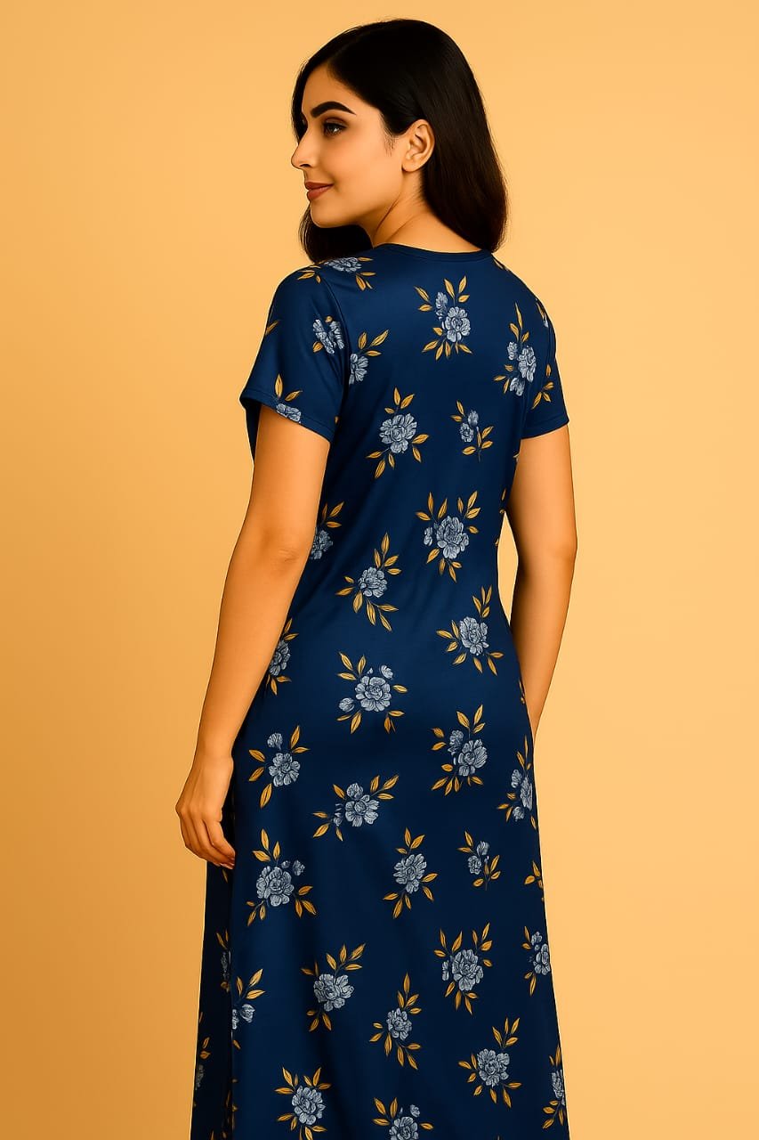 Elegant Floral Print Lycra Nighty – Soft & Stylish Comfort Wear - Image 6