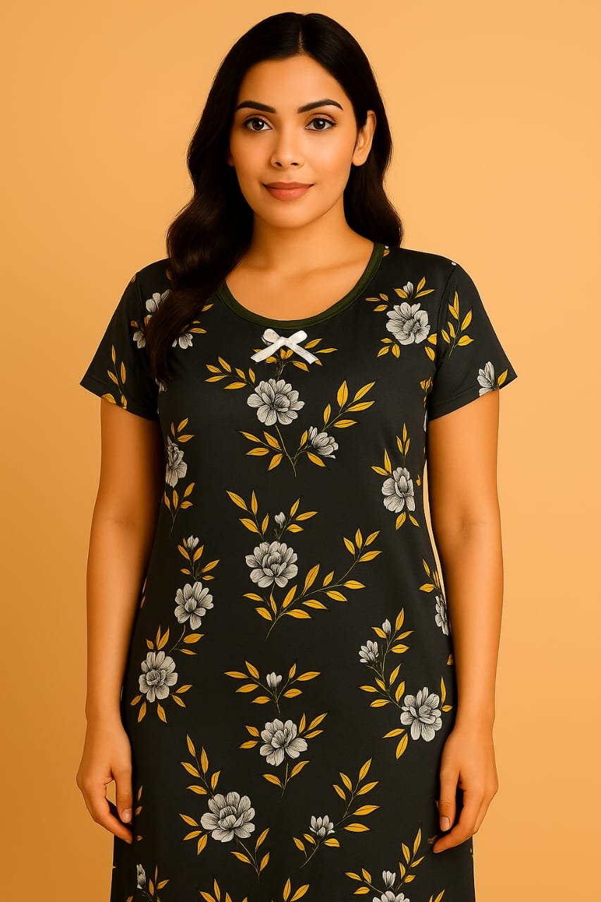 Elegant Floral Print Lycra Nighty – Soft & Stylish Comfort Wear - Image 4