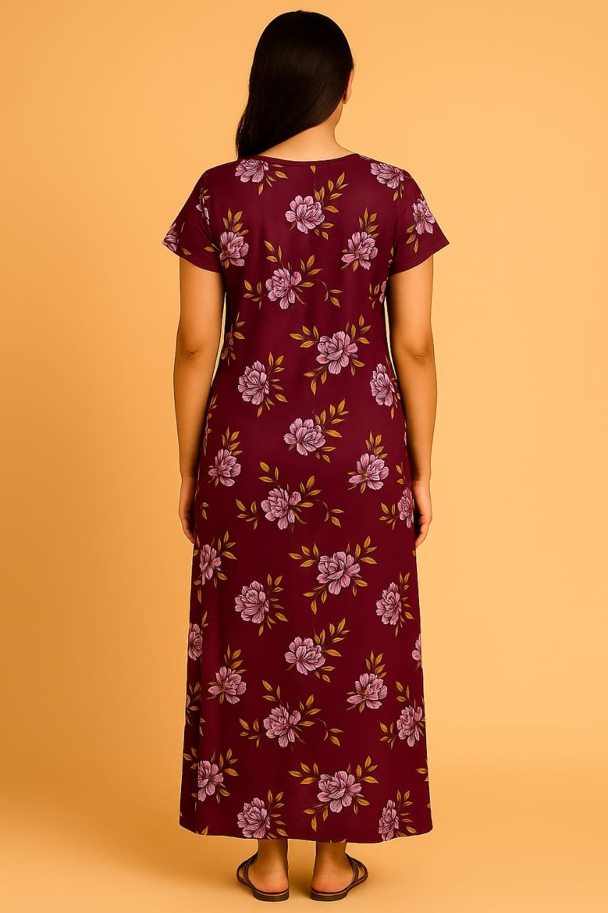 Elegant Floral Print Lycra Nighty – Soft & Stylish Comfort Wear - Image 3