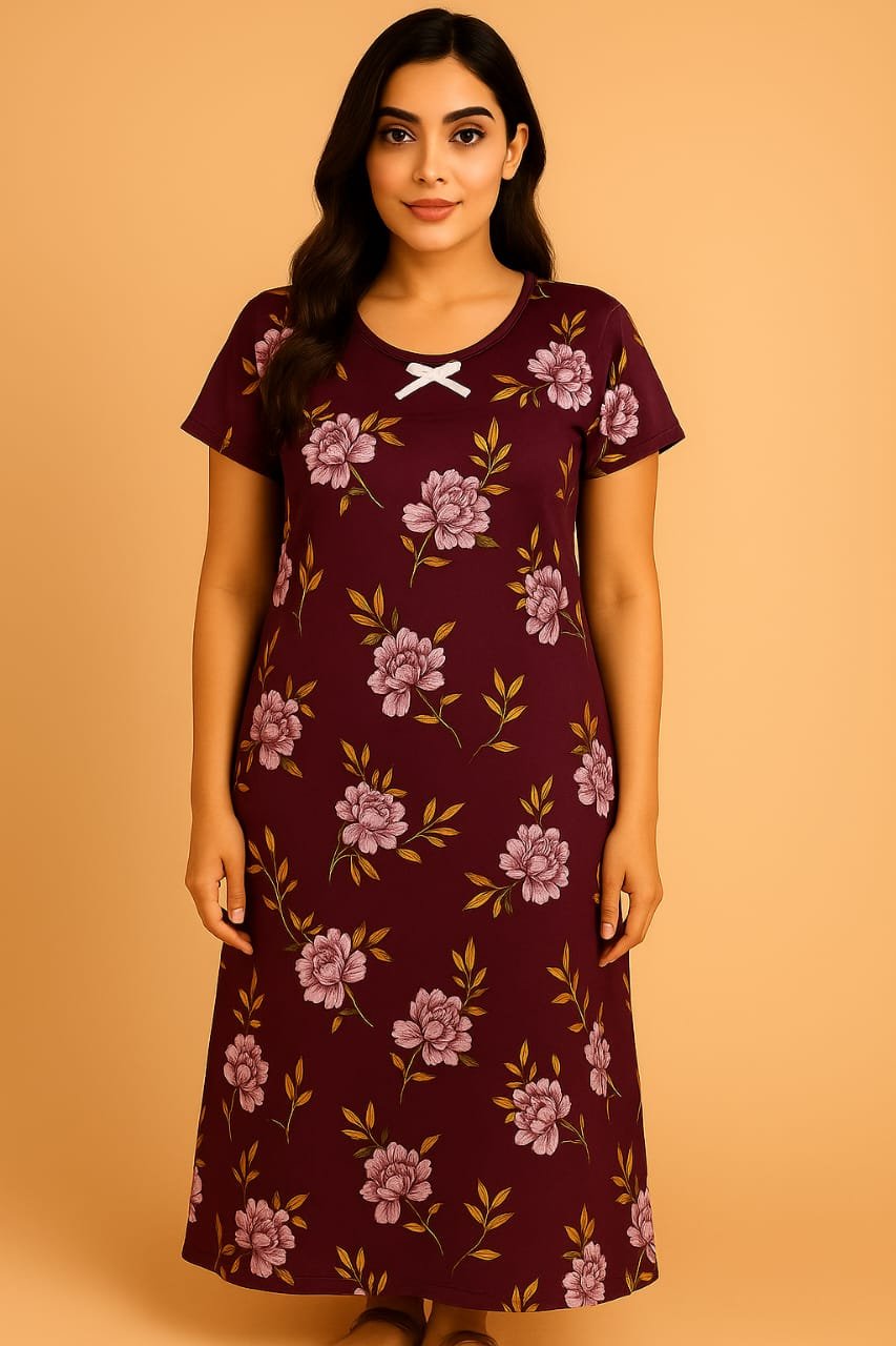 Elegant Floral Print Lycra Nighty – Soft & Stylish Comfort Wear - Image 2