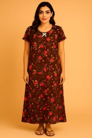 Women’s Printed Lycra Nighty – Soft & Stylish Nightwear (3 Color Options)