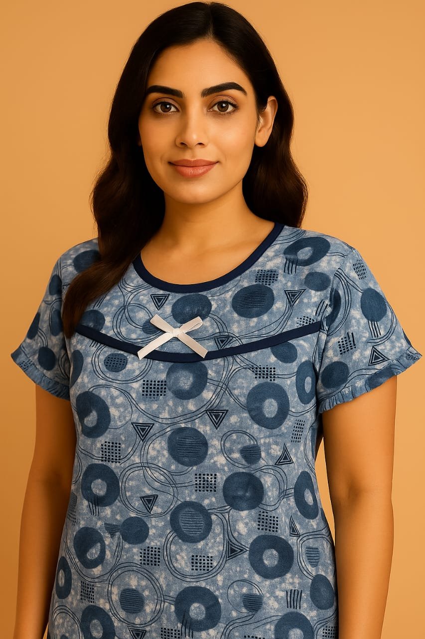 Women’s Printed Lycra Nighty – Available in Green, Blue & Pink - Image 6