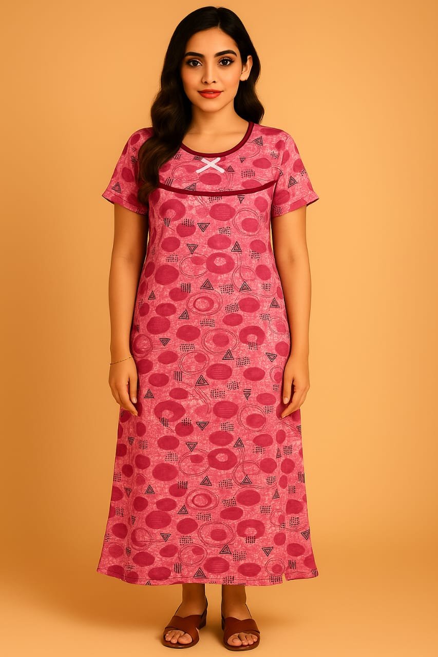 Women’s Printed Lycra Nighty – Available in Green, Blue & Pink