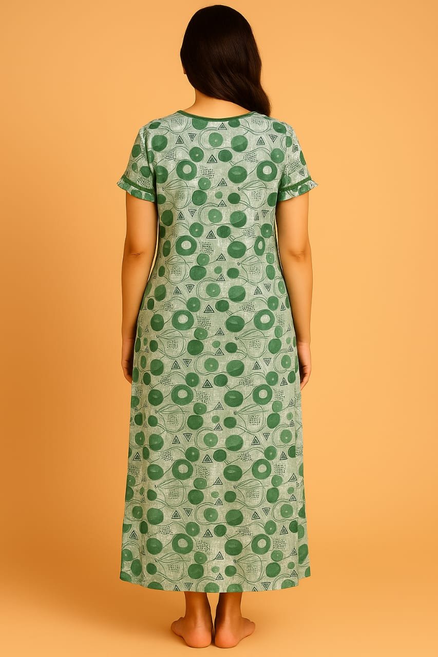 Women’s Printed Lycra Nighty – Available in Green, Blue & Pink - Image 4