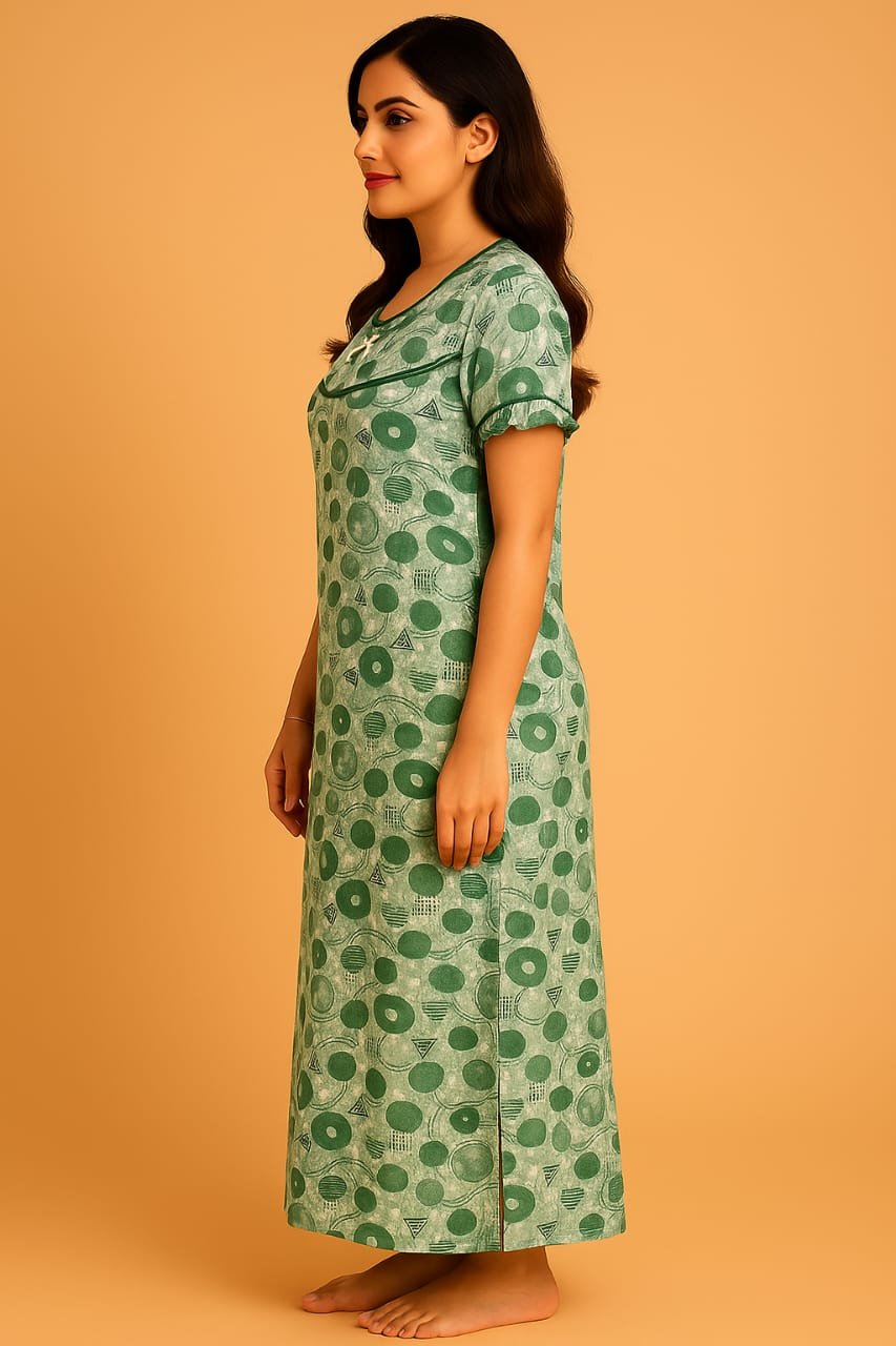 Women’s Printed Lycra Nighty – Available in Green, Blue & Pink - Image 3
