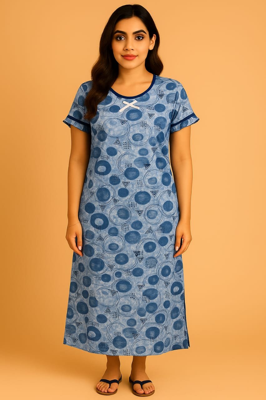 Women’s Printed Lycra Nighty – Available in Green, Blue & Pink - Image 5