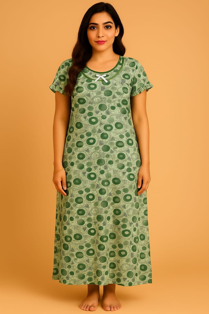 Women’s Printed Lycra Nighty – Available in Green, Blue & Pink - Image 2