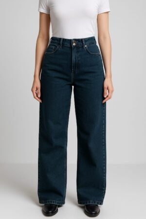 Dark Blue High-Waist Wide Leg Jeans for Women